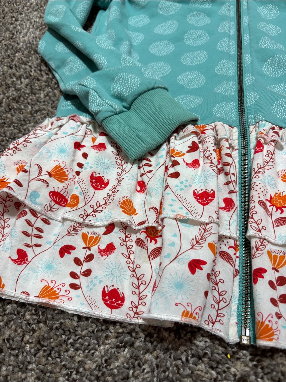 Matilda Jane Teal Hooded Jacket with Floral Ruffle Hem - Picture 3 of 3